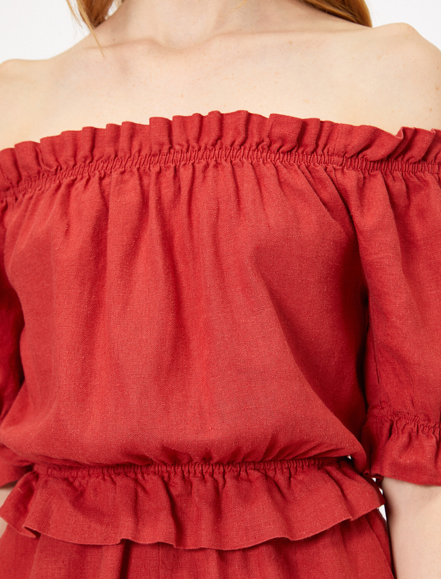 Omzu Açık Tulum Keten Karışımlı