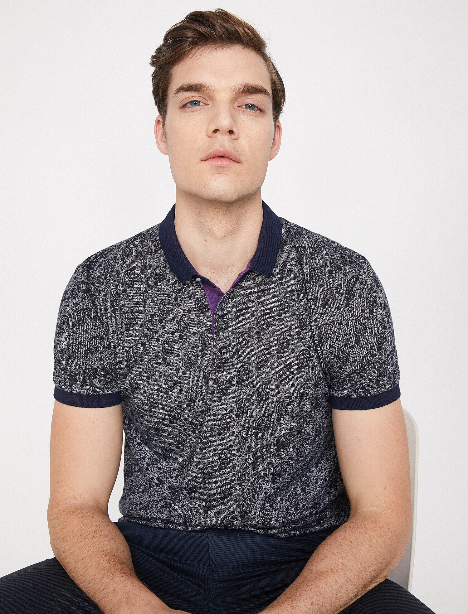 Desenli Polo Yaka Tişört Kısa Kollu