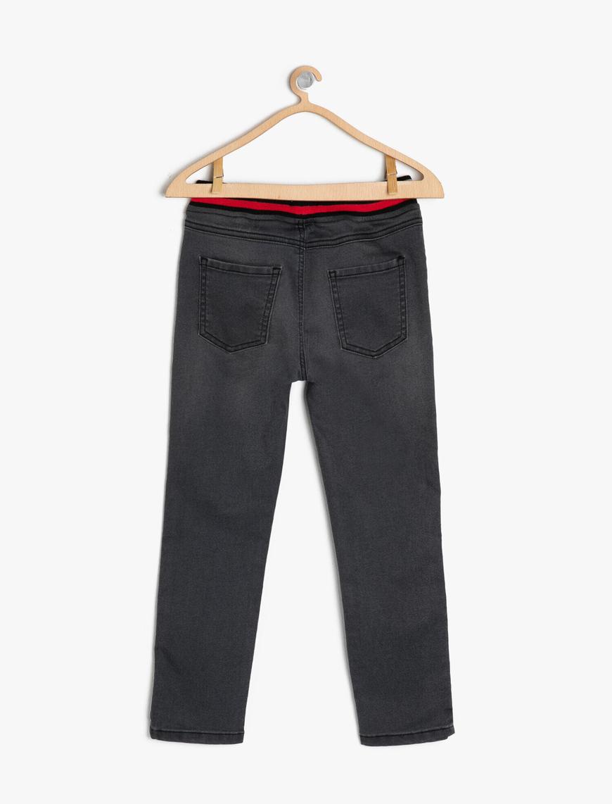  Erkek Çocuk Kot Pantolon Beli Bağlamalı Cepli Rahat Kesim - Loose Jean