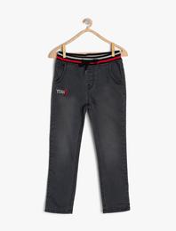 Kot Pantolon Beli Bağlamalı Cepli Rahat Kesim - Loose Jean