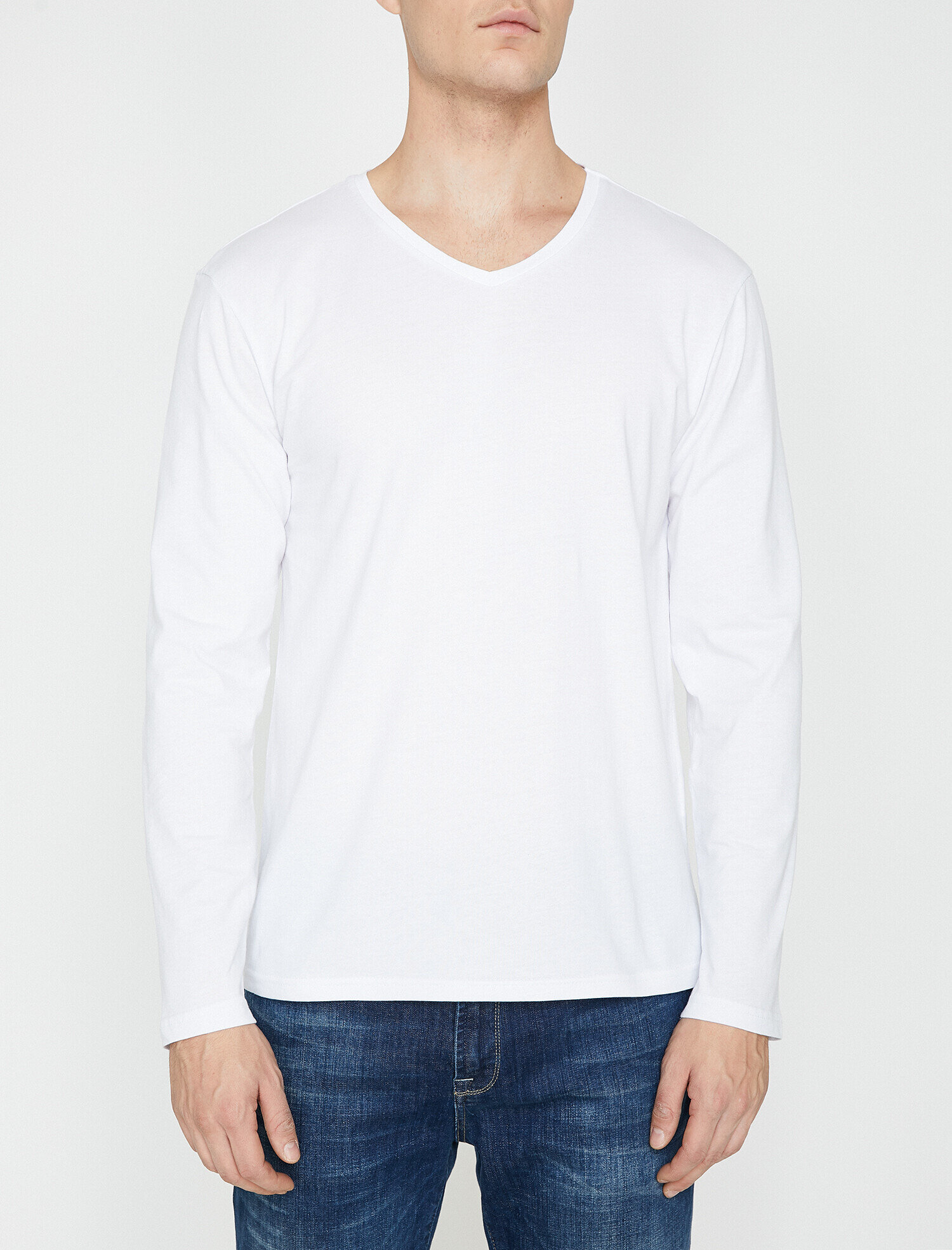 V Yaka Uzun Kollu Tişört