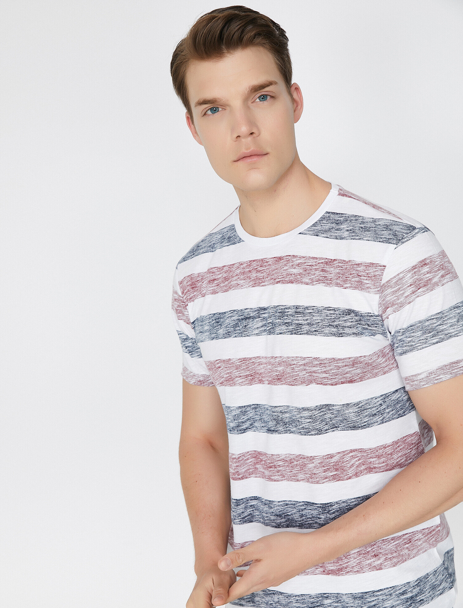 Beyaz Erkek Çizgili Tişört Kısa Kollu 9YAM14289OK | Koton