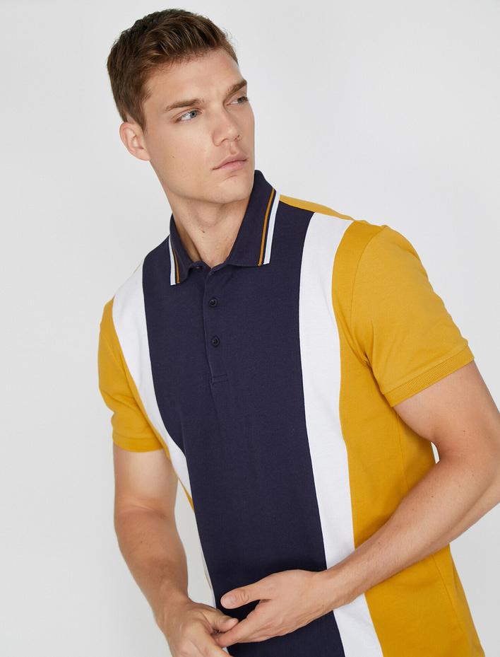 Polo Yaka Fermuar Detaylı Panelli Slim Fit Tişört