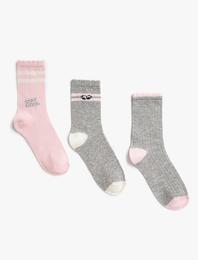 Uzun Desenli Sloganlı Çorap Seti Çoklu Pamuklu