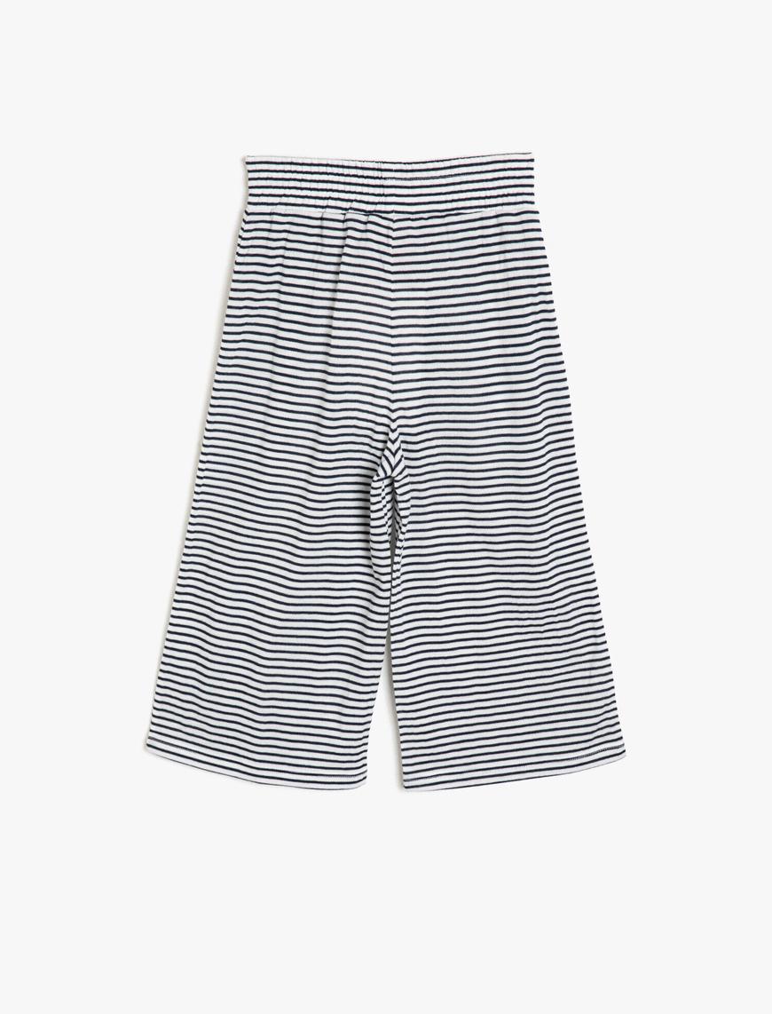  Kız Çocuk Çizgili Yumuşak Esnek Kumaştan Capri Boy Beli Lastikli Bol Dökümlü Pantolon