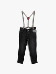 Kot Pantolon Dar Paça Pamuklu Cepli Askılı - Slim Jean