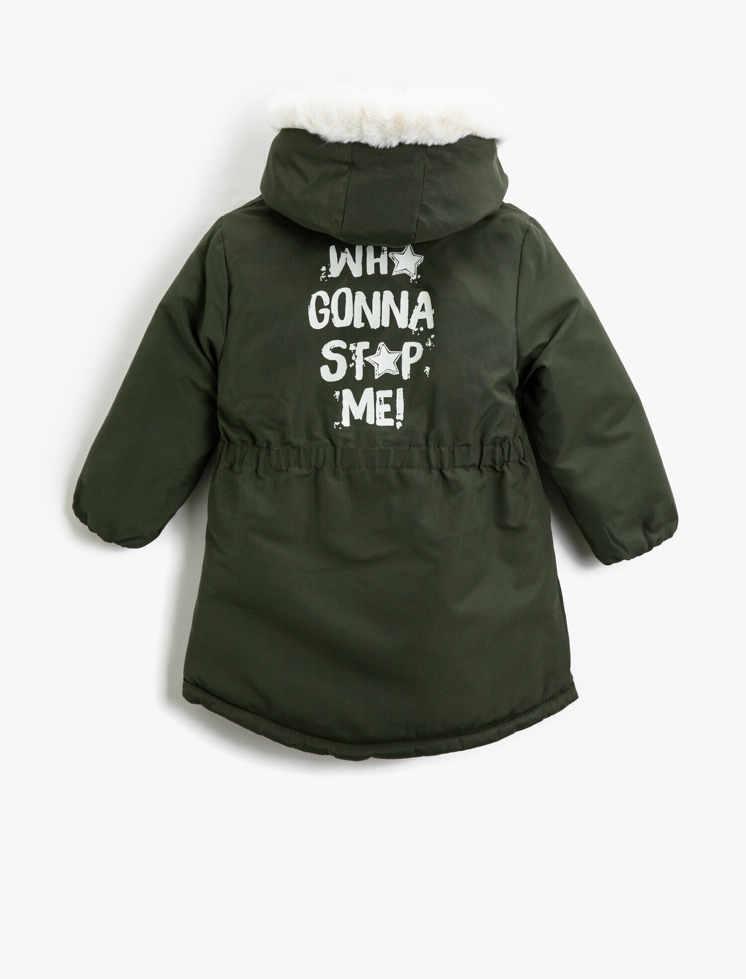  Kız Çocuk Kapüşonlu Suni Kürklü Baskılı Cepli Kaban