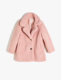 Peluş Düğmeli İçi Astarlı Cepli Kaban