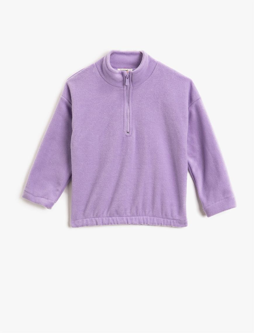  Kız Çocuk Dik Yaka Fermuarlı Basic Sweatshirt
