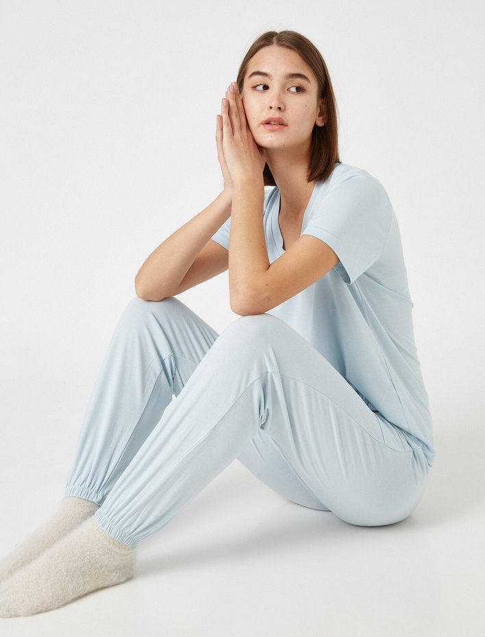  Viskon Içerikli Cepli Pijama Alti