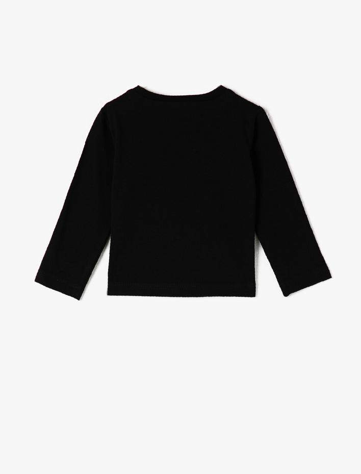 Erkek Bebek Baskılı Tişört Uzun Kollu Bisiklet Yaka