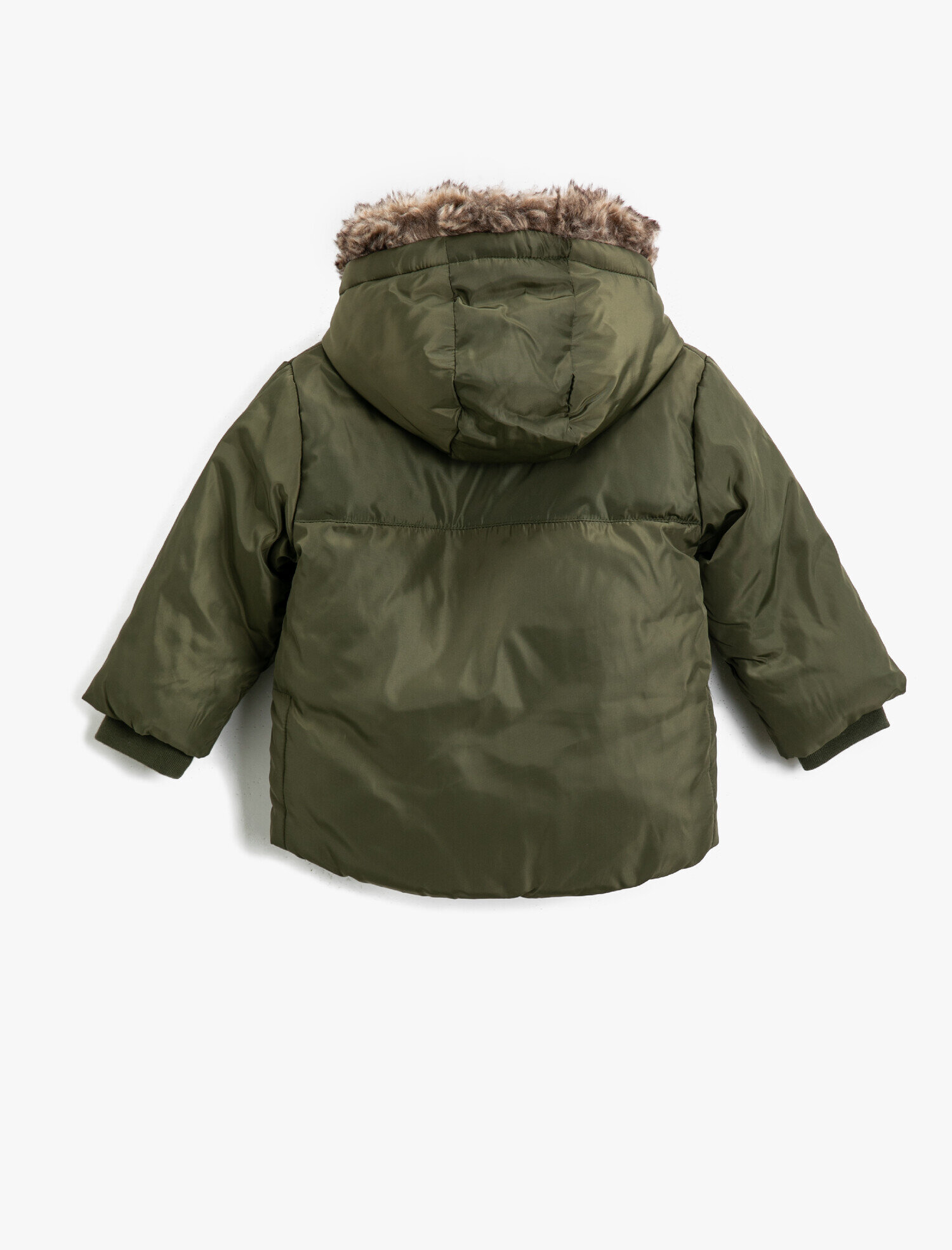  Erkek Bebek Suni Kürk Kapüşonlu Fermuarlı Düğmeli Kaban