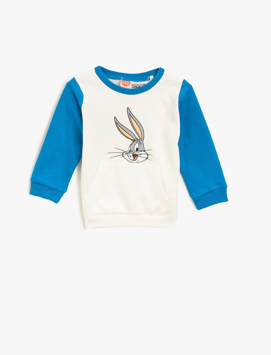  Erkek Bebek Pamuklu Bugs Bunny Lisanslı Baskılı Bisiklet Yaka Sweatshirt