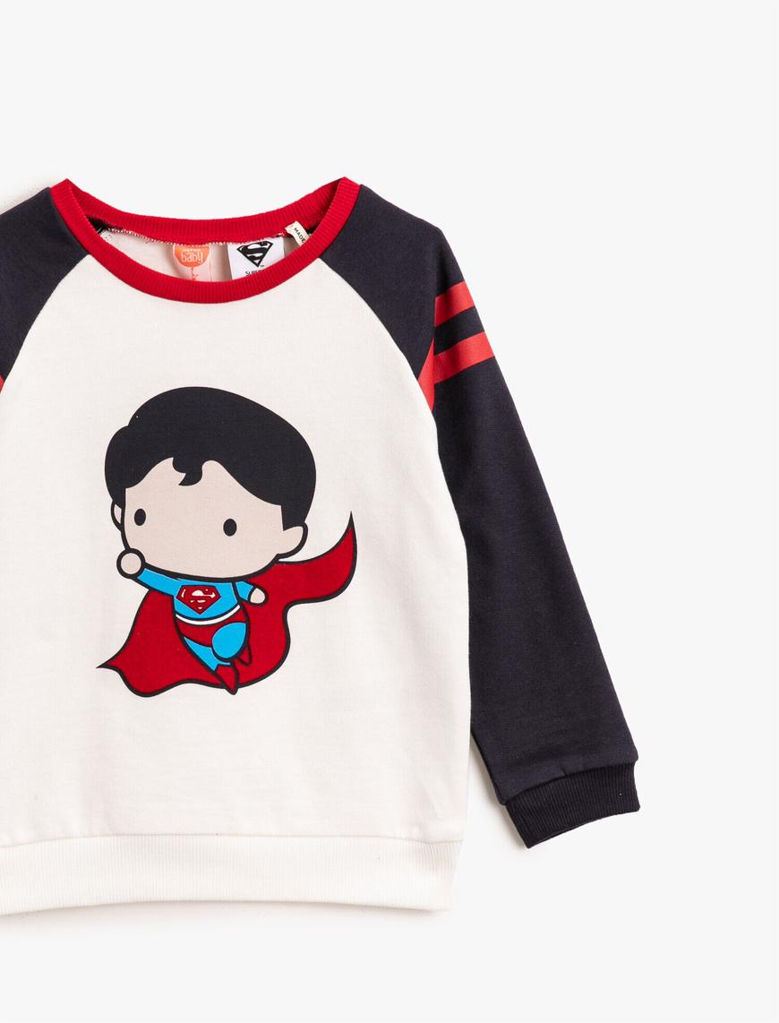  Erkek Bebek Superman Lisanslı Baskılı Bisiklet Yaka Uzun Kollu Sweatshirt
