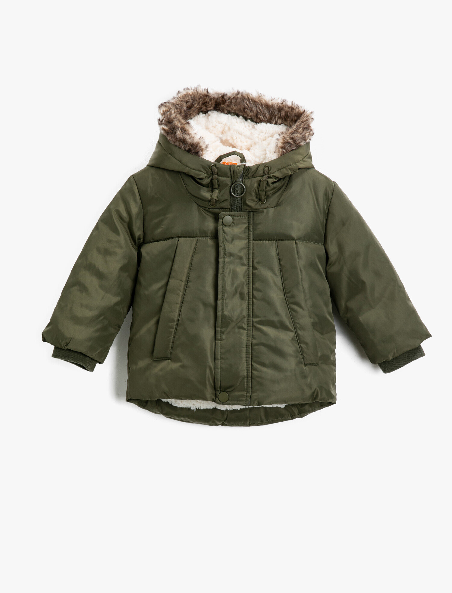  Erkek Bebek Suni Kürk Kapüşonlu Fermuarlı Düğmeli Kaban