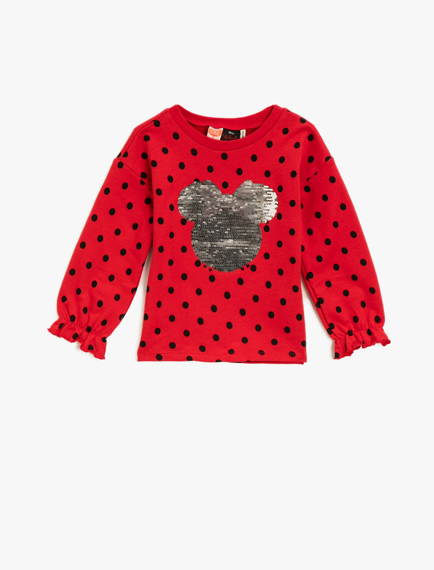 Kız Bebek Pamuklu Minnie Mouse Lisanslı Pullu Puantiyeli Sweatshirt