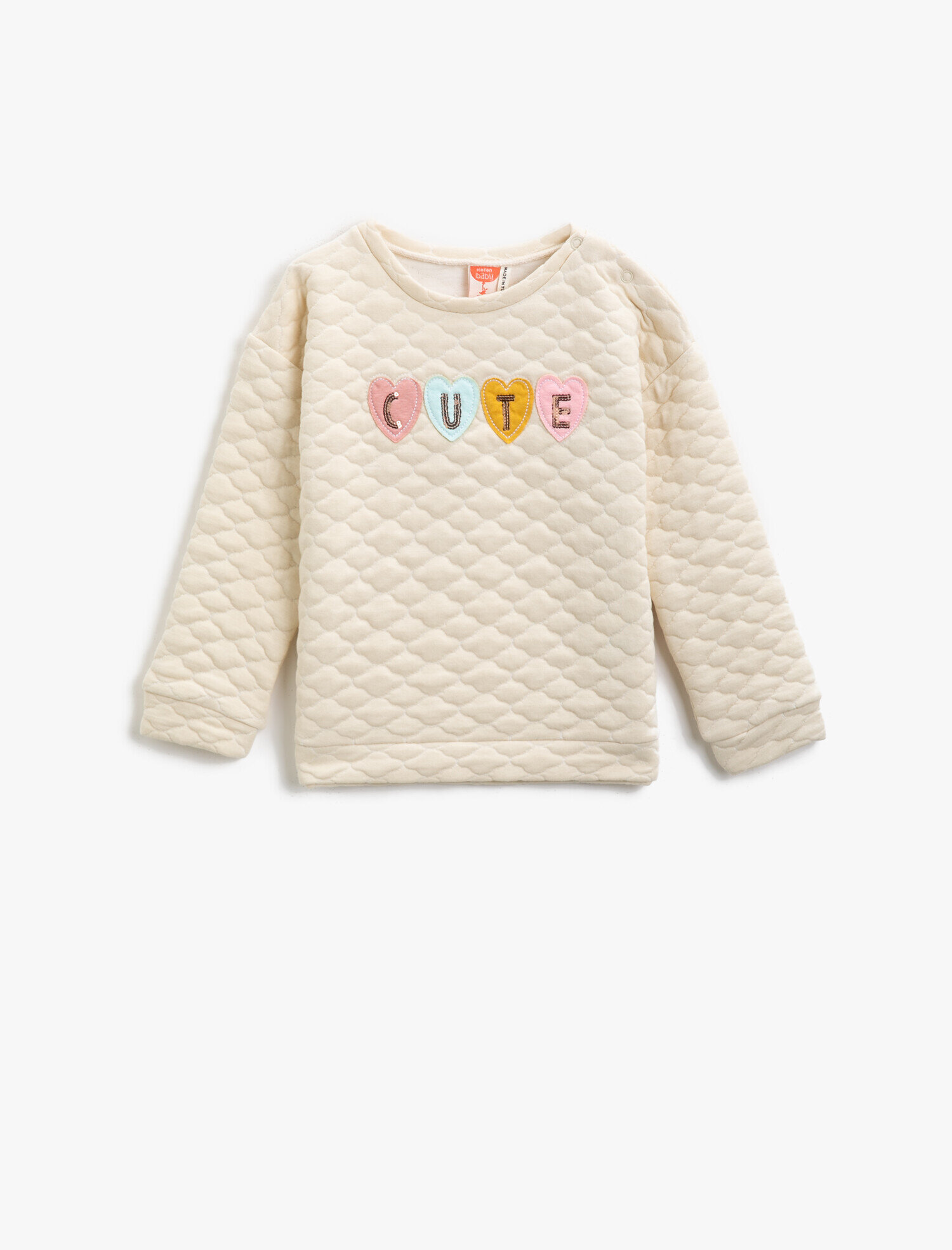  Kız Bebek Pullu İşlemeli Bisiklet Yaka Sweatshirt