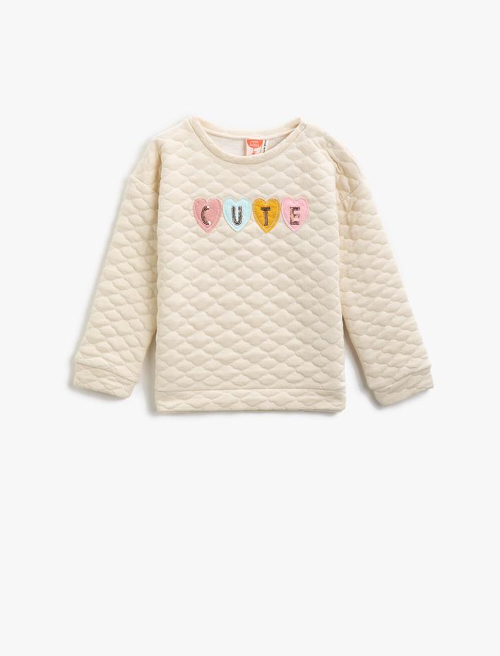 Kız Bebek Pullu İşlemeli Bisiklet Yaka Sweatshirt