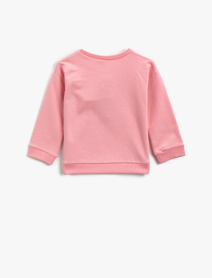 Kız Bebek Pamuklu Pullu Bisiklet Yaka Uzun Kollu Sweatshirt