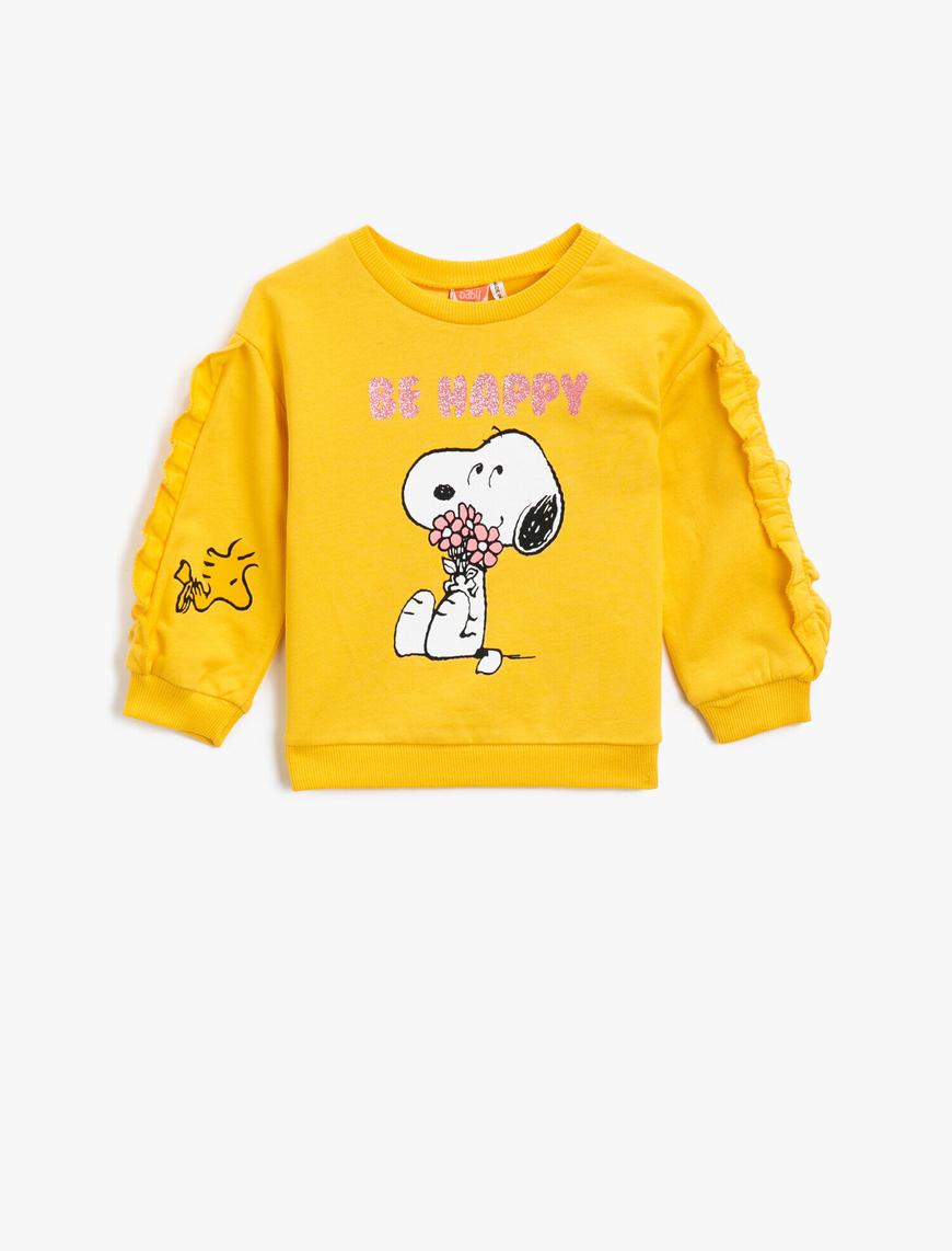  Kız Bebek Pamuklu Snoopy Lisanslı Baskılı Fırfırlı Sweatshirt