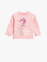 Pamuklu Bisiklet Yaka Uzun Kollu Baskılı Sweatshirt
