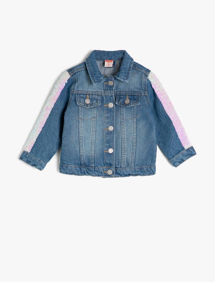 Kız Bebek Pamuklu Pullu Klasik Yaka Jean Ceket