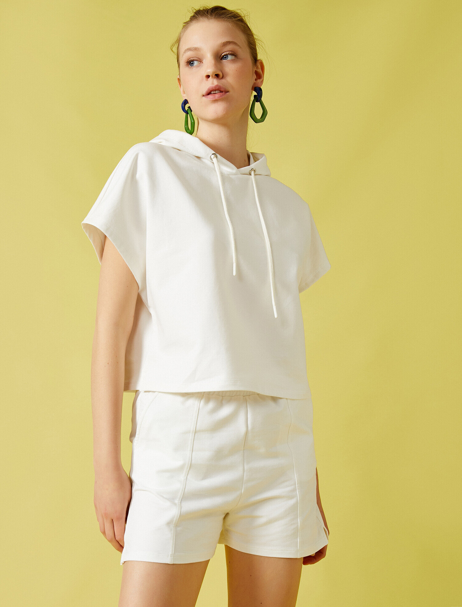   Kısa Kollu Sweatshirt Kapüşonlu Oversize