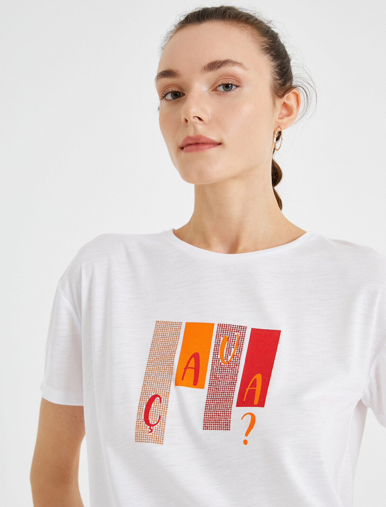   Taşlı Baskılı Tişört