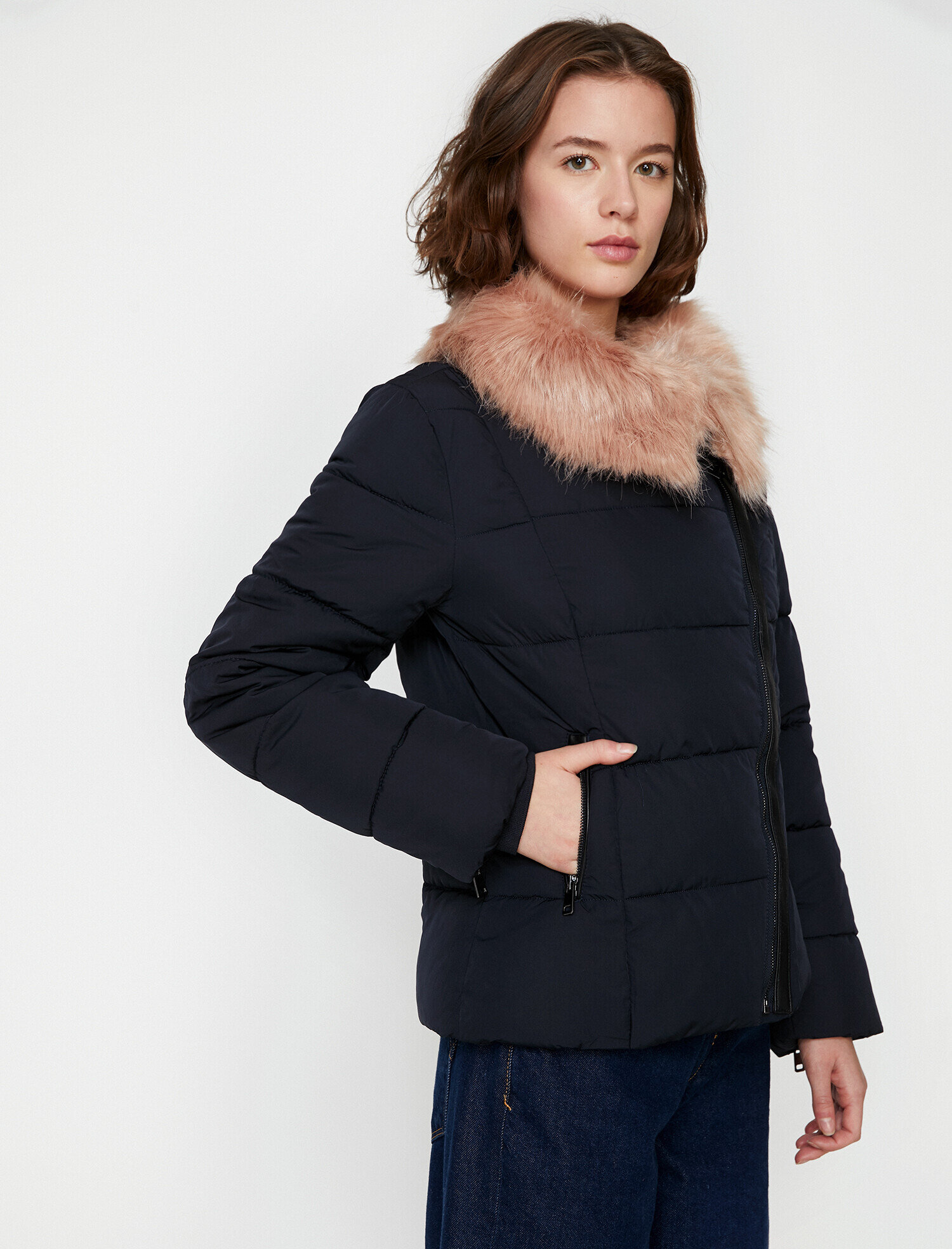   Suni Kürk Detaylı Şişme Mont