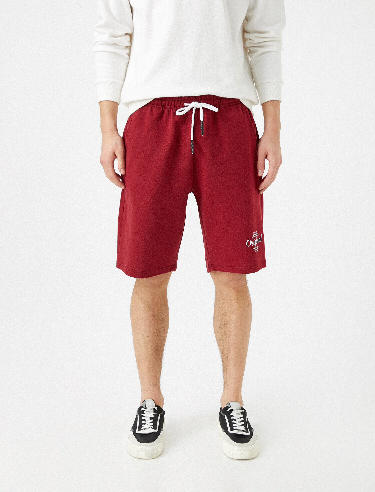 Yazılı Bermuda Şort Pamuklu Cepli