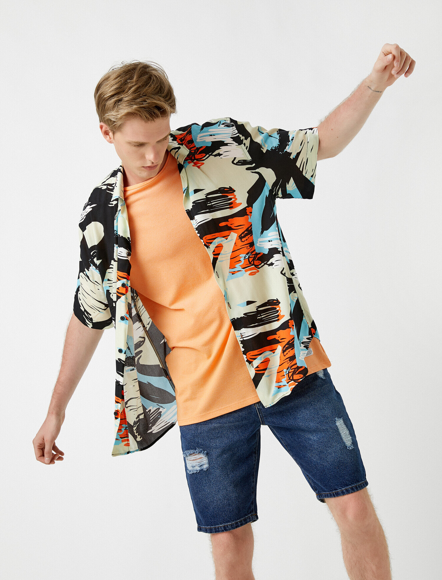   Eskitilmiş Jean Şort Pamuklu