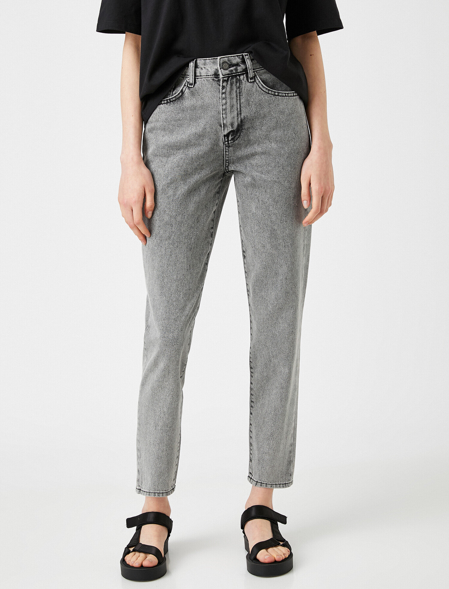   Normal Bel Dar Kesim Dar Paça Kot Pantolon - Mom Jean