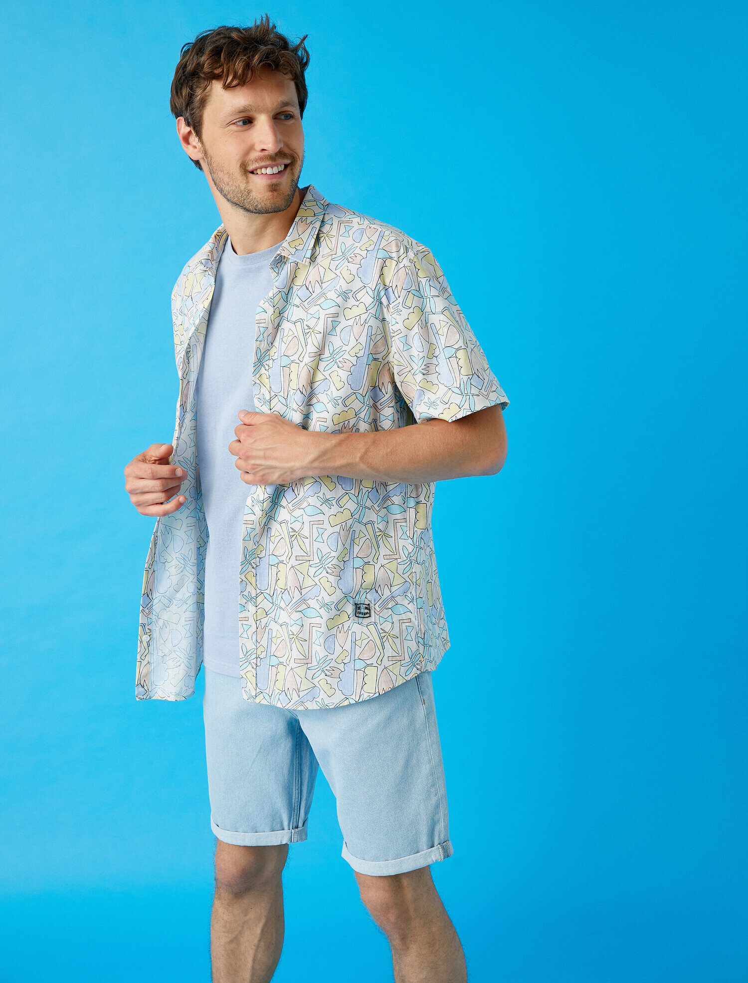   Kısa Kollu Gömlek Baskılı Pamuklu