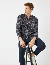 Desenli Gömlek Slim Fit Uzun Kollu Klasik Yaka
