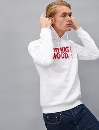 Kapüşonlu Yazılı Baskılı Uzun Kollu Sweatshirt