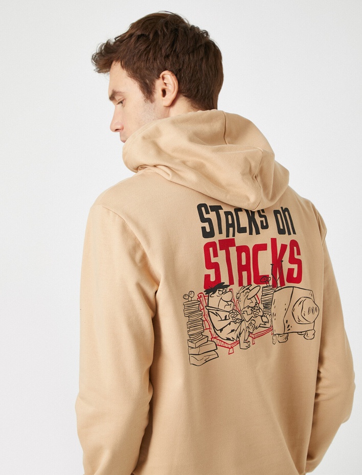  Yazılı Baskılı Kapüşonlu Uzun Kollu Sweatshirt