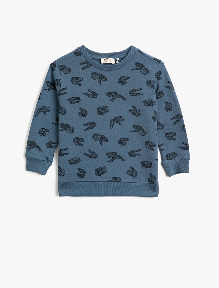 Erkek Çocuk Uzun Kollu Sweatshirt Baskılı Pamuklu Bisiklet Yaka