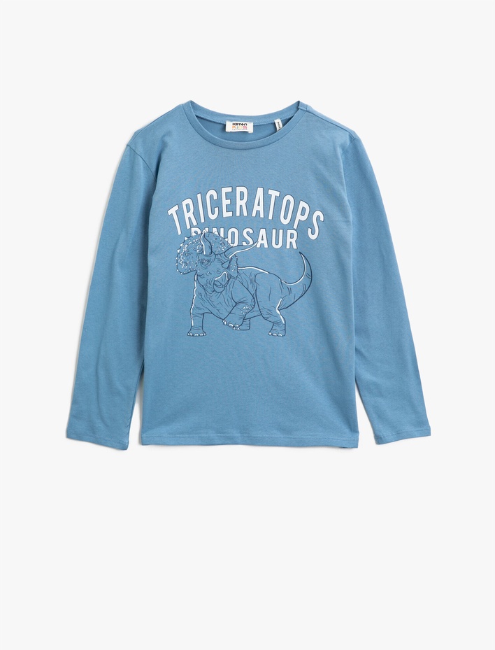 Erkek Çocuk Dinozor Baskılı Uzun Kollu Tişört