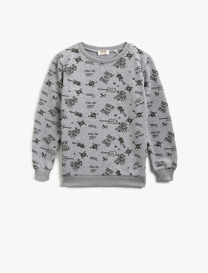 Erkek Çocuk Pamuklu Yazılı Baskılı Bisiklet Yaka Uzun Kollu Sweatshirt