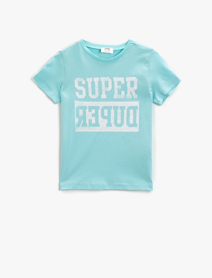 Erkek Çocuk Yazılı Tişört Bisiklet Yaka Kısa Kollu Pamuklu