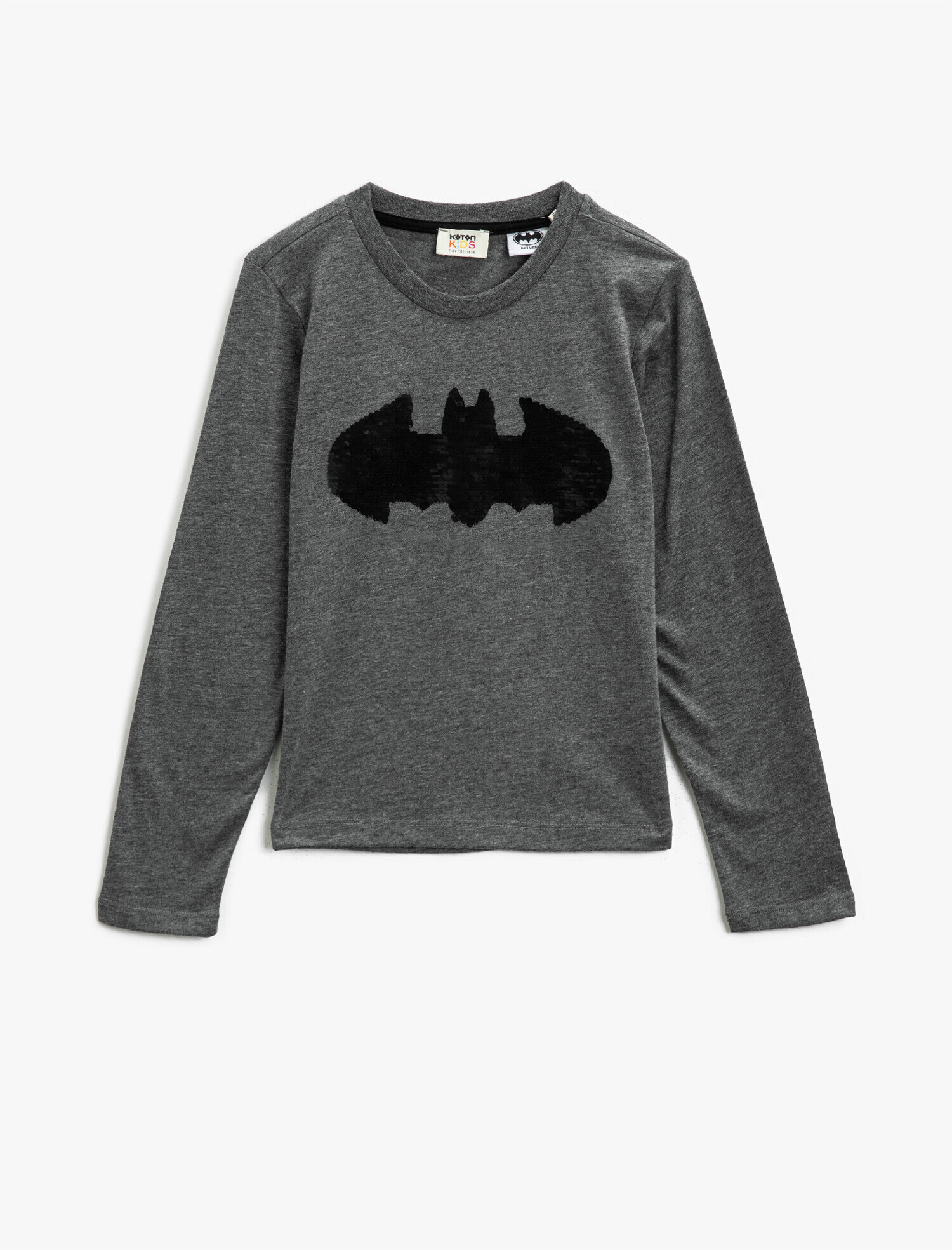  Erkek Çocuk Batman Lisanslı Pullu Pamuklu Bisiklet Yaka Uzun Kollu Tişört