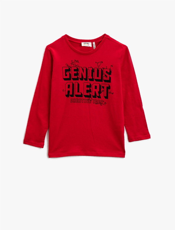 Erkek Çocuk Pamuklu Yazılı Baskılı Bisiklet Yaka Uzun Kollu Tişört