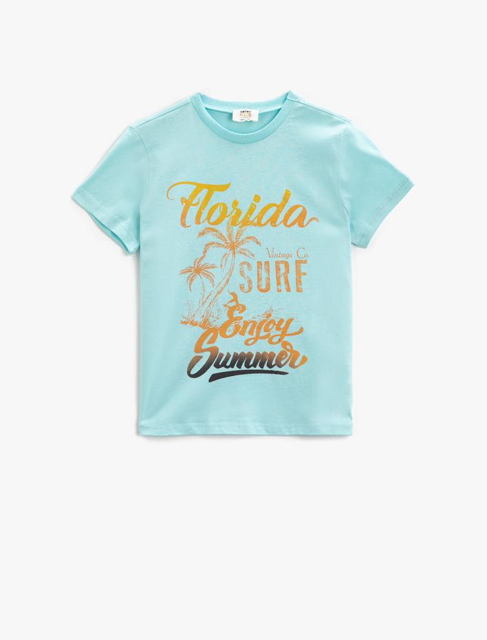 Erkek Çocuk Yazı Baskılı Tişört Kısa Kollu Yazı Baskılı Pamuklu