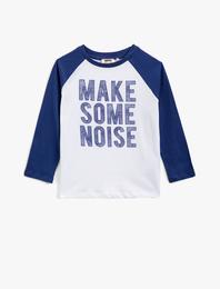 Yazılı Baskılı Tişört Pamuklu Uzun Kollu