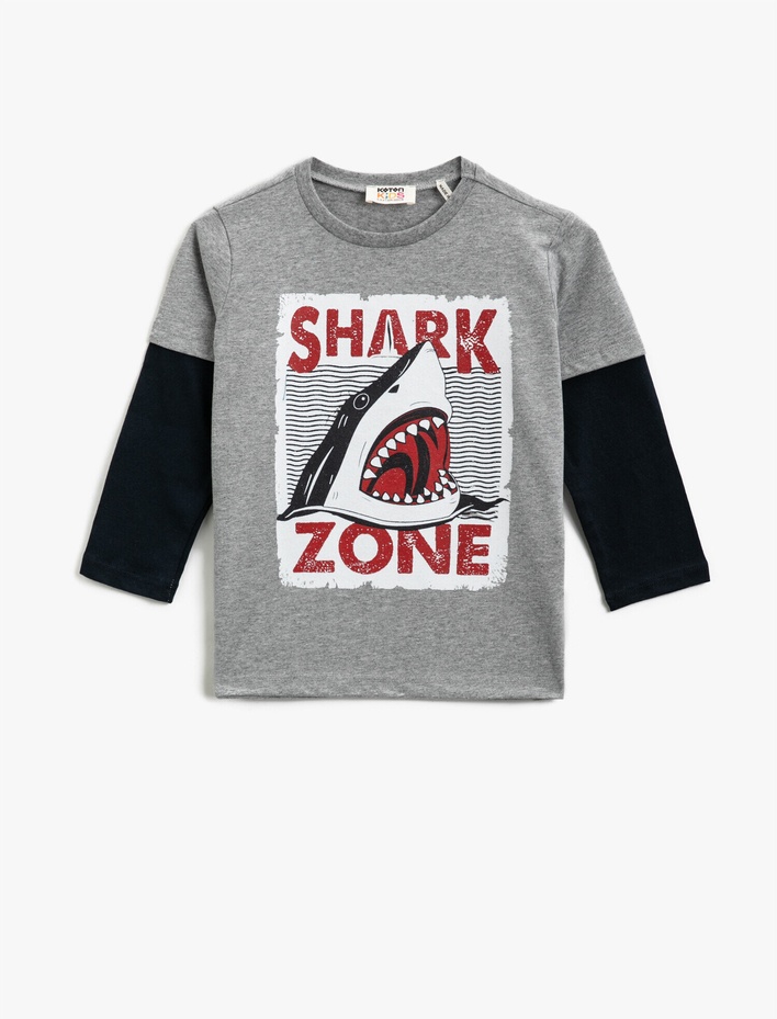 Erkek Çocuk Pamuklu Baskılı Bisiklet Yaka Uzun Kollu Tişört