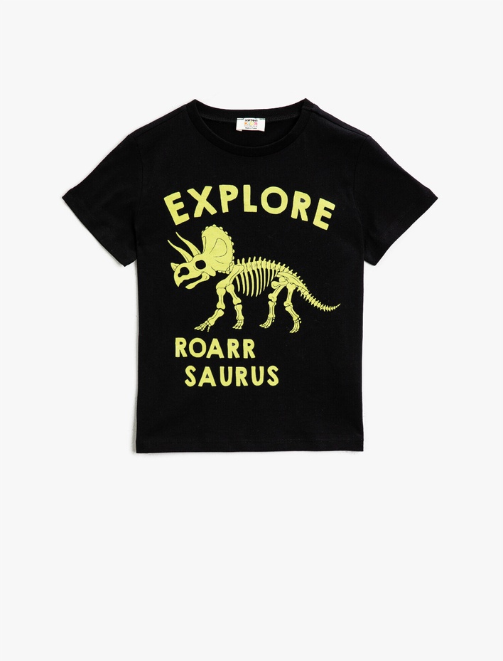 Erkek Çocuk Baskılı Tişört Pamuklu Kısa Kollu Bisiklet Yaka