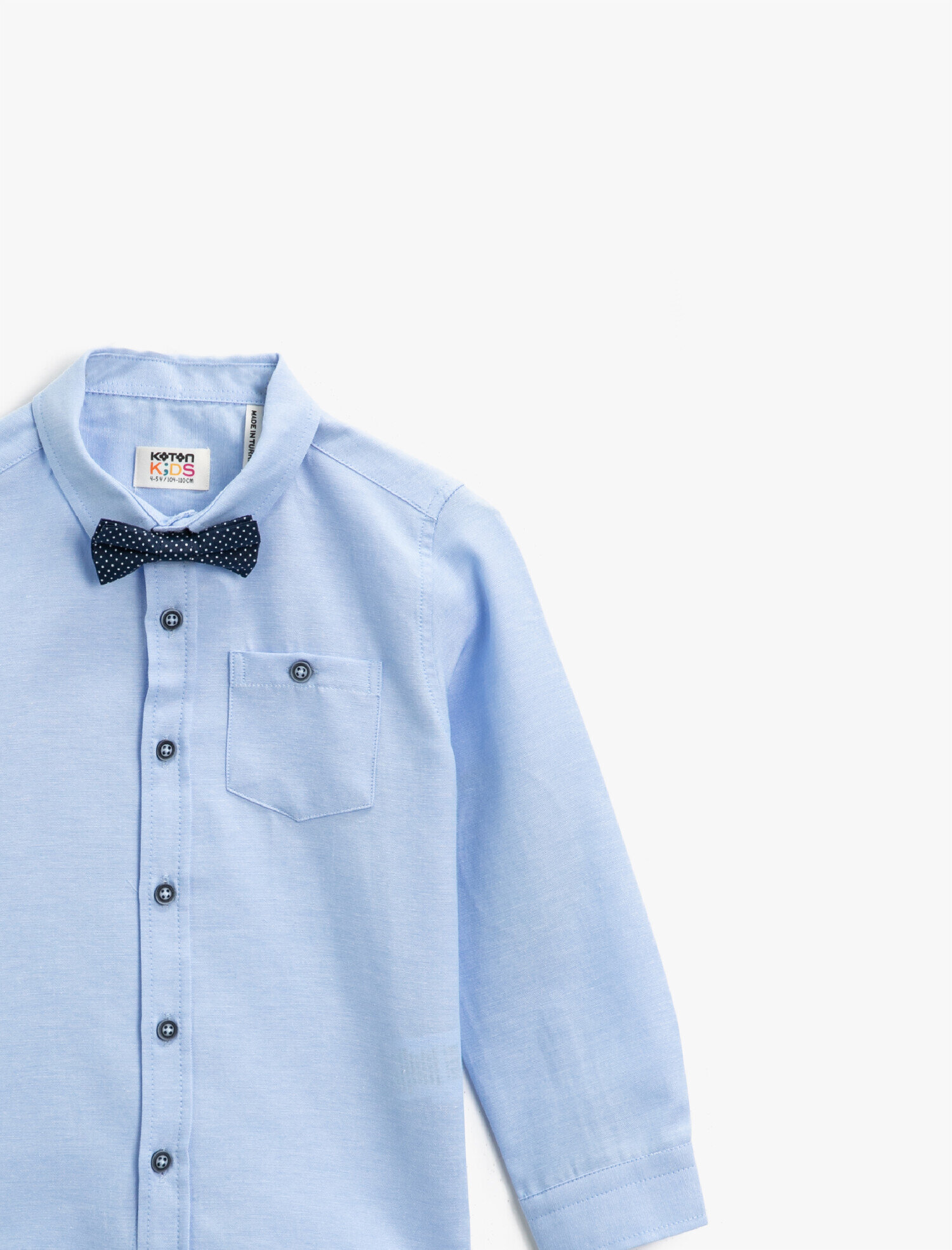  Erkek Çocuk Pamuklu Papyonlu Klasik Yaka Uzun Kollu Gömlek