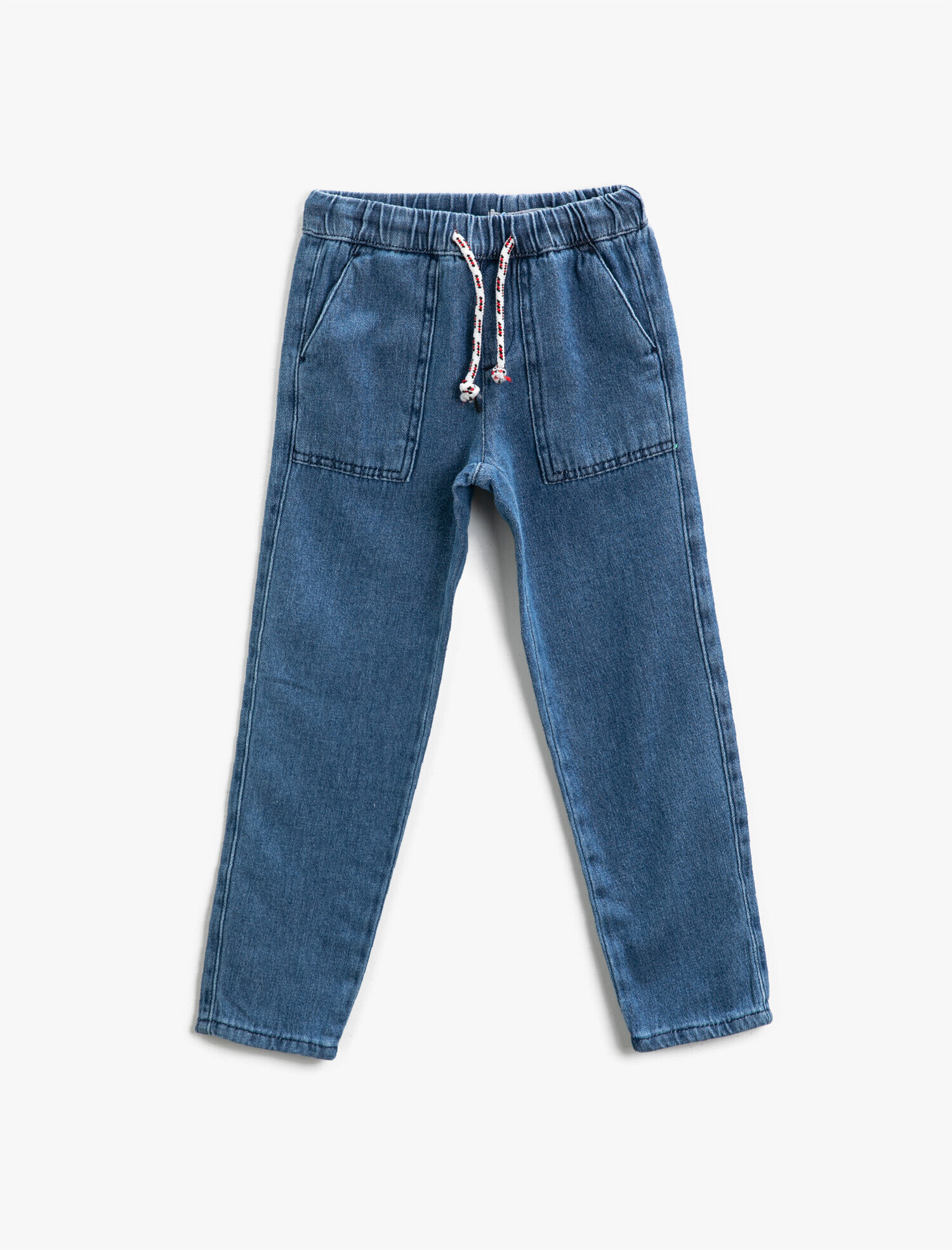  Erkek Çocuk Kot Pantolon Beli Lastikli Pamuklu Cepli - Straight Jean
