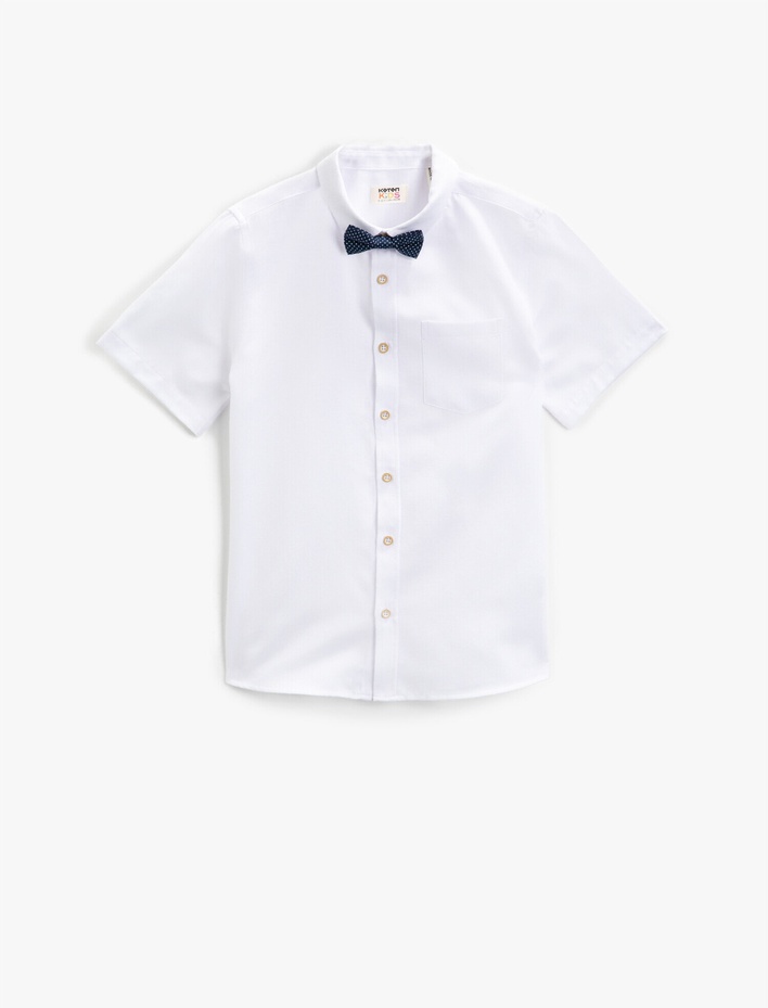 Erkek Çocuk Kısa Kollu Gömlek Klasik Yaka Pamuklu Papyonlu
