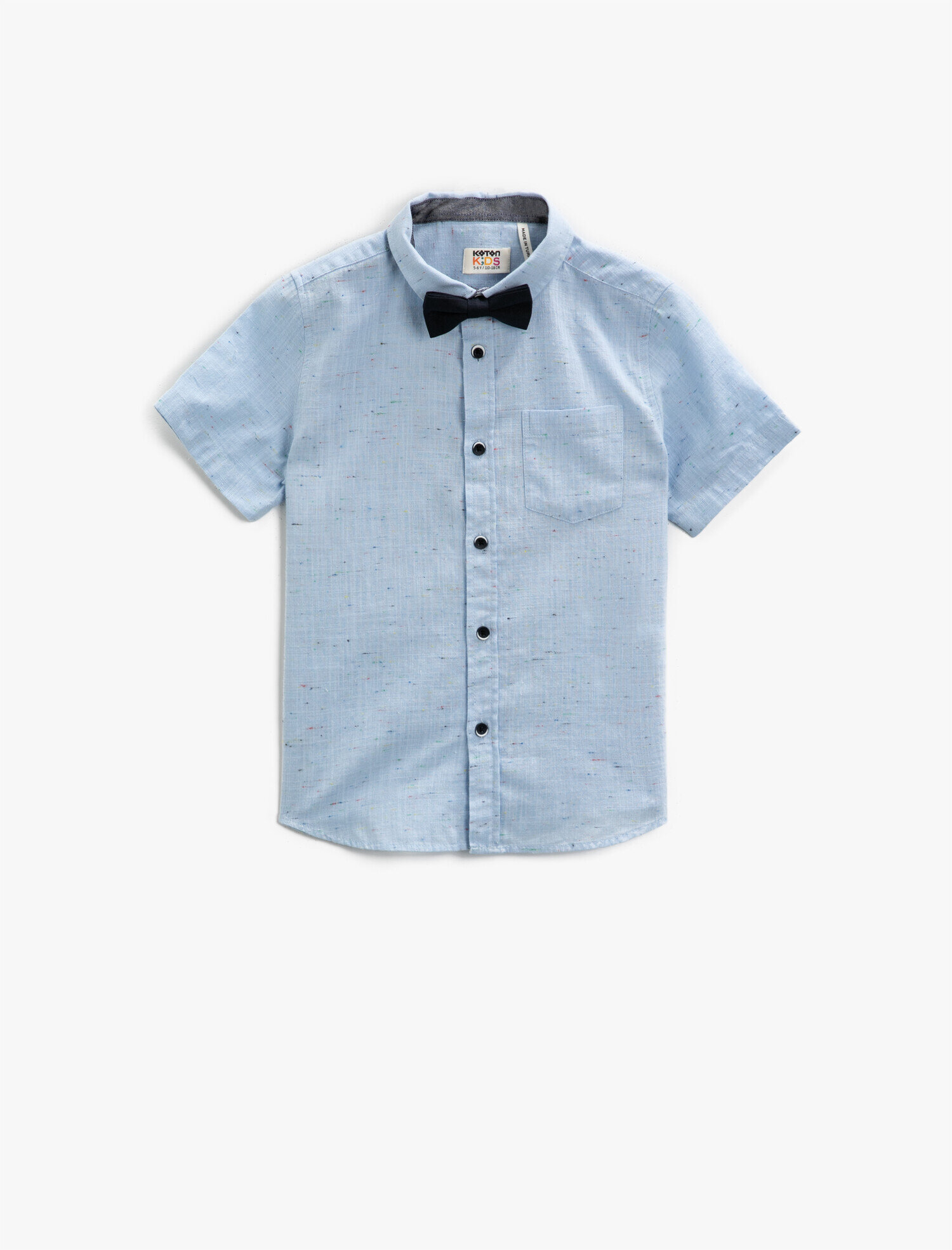  Erkek Çocuk Kısa Kollu Gömlek Klasik Yaka Pamuklu Papyonlu